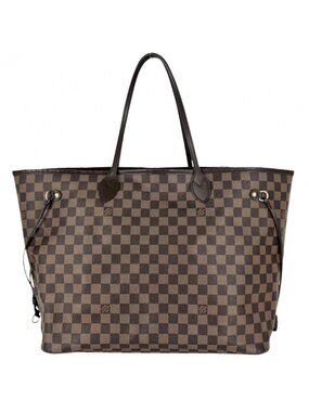 Louis Vuitton Tote Neverfull GM Handbag Shoulder Damier Canvas Brown Gold
